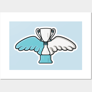 Flying Metal Trophy with Bird Wings vector illustration. Winner reward objects icon concept. School and Sports competition winner trophy and wings vector design. Posters and Art